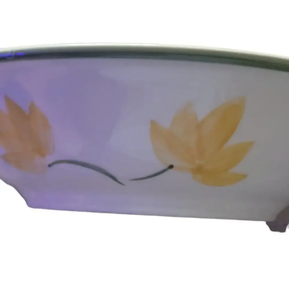 Vintage Yellow Swirl and Flower Bowls by Alco Industries‎ Green Trim Set of 4